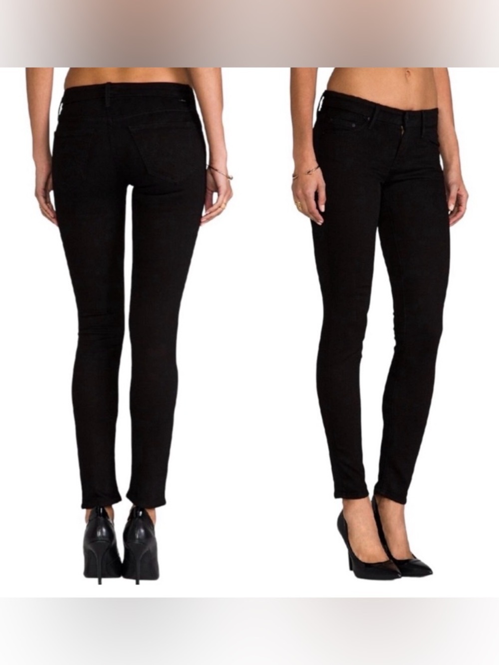 MOTHER The Looker Black Coated Skinny Jeans Mid Rise Stretch Denim Size 25
